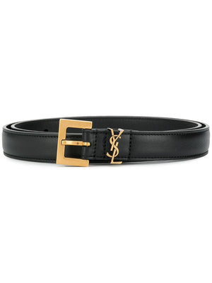 SAINT LAURENT PARIS Thin Leather Belt with Square Buckle - 2 cm Height