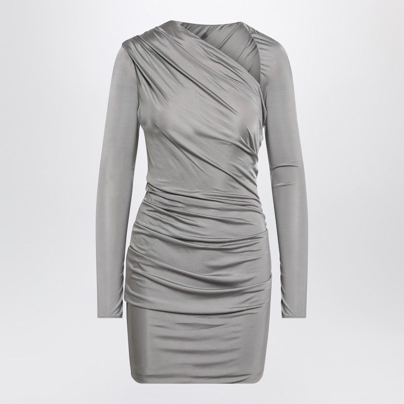 THE ATTICO Draped Mini Dress with Long Sleeves and Asymmetric Neckline