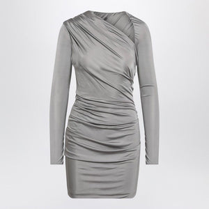 THE ATTICO Draped Mini Dress with Long Sleeves and Asymmetric Neckline