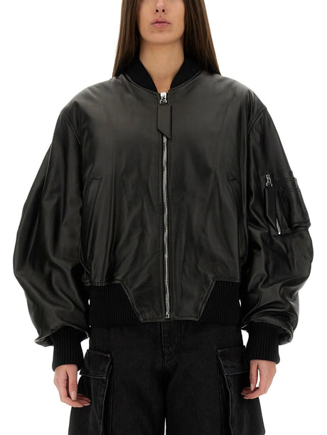 THE ATTICO Oversized Leather Bomber Jacket - Women's Size 40