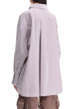 THE ATTICO Cotton Shirt with Striped Motif and Front Slit Hem