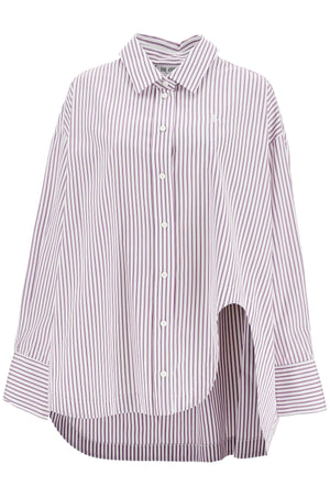 THE ATTICO Cotton Shirt with Striped Motif and Front Slit Hem