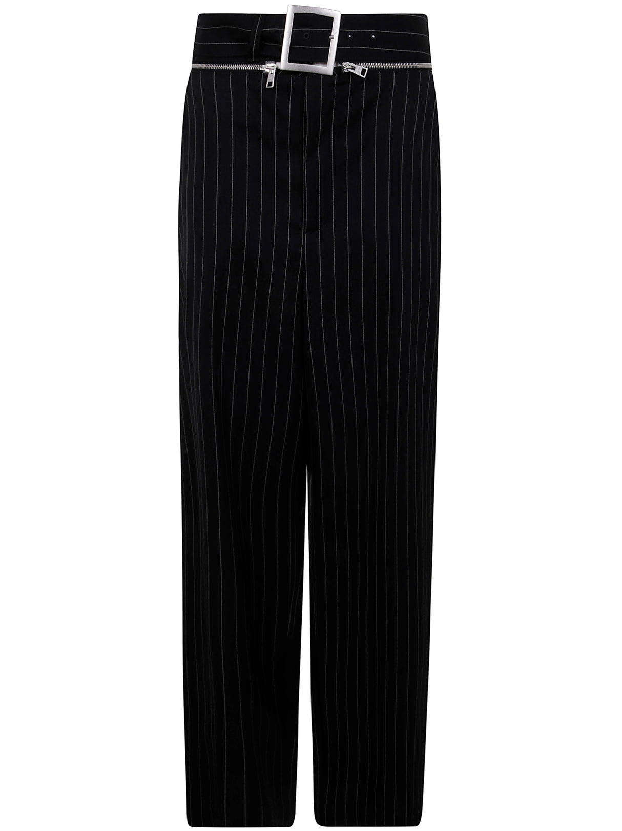 JEAN PAUL GAULTIER Pinstripe Wool Tailored Trouser with Zip Off Belt