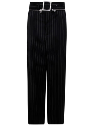 JEAN PAUL GAULTIER Pinstripe Wool Tailored Trouser with Zip Off Belt