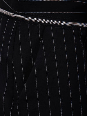 JEAN PAUL GAULTIER Pinstripe Wool Tailored Trouser with Zip Off Belt