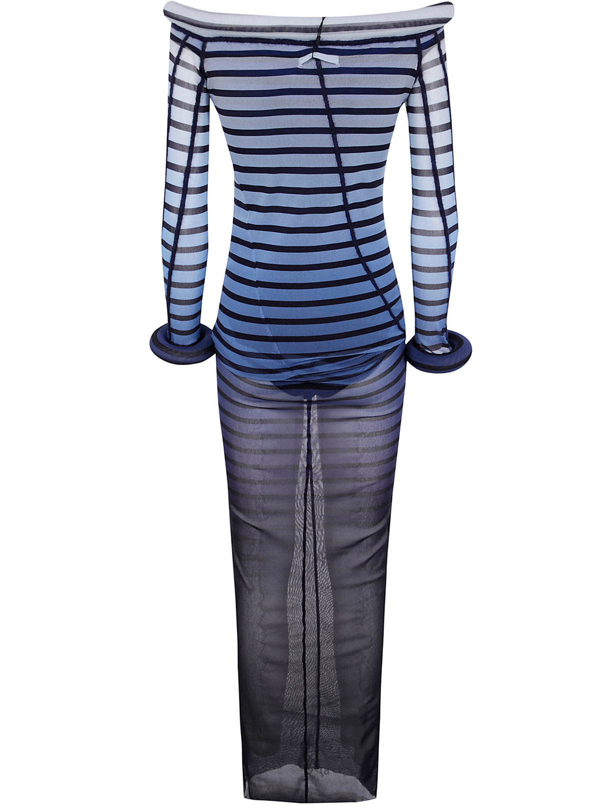 JEAN PAUL GAULTIER Elegant Mesh Boat Neck Long Dress with 3D Collar and Cuff