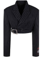 JEAN PAUL GAULTIER Pinstripe Wool Cropped Tailored Jacket with Zip Off Belt