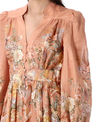 ZIMMERMANN Plunge V-Neck Mini Dress with Blouson Sleeves