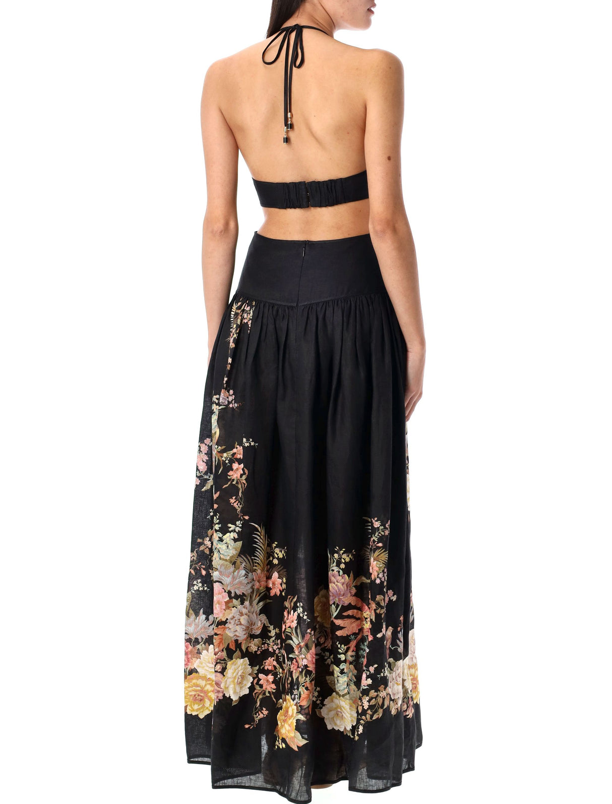 ZIMMERMANN Floral Halter Maxi Dress with Side Cutouts