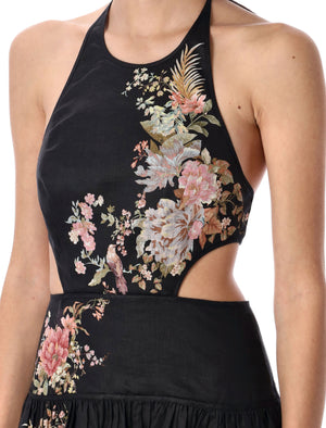 ZIMMERMANN Floral Halter Maxi Dress with Side Cutouts