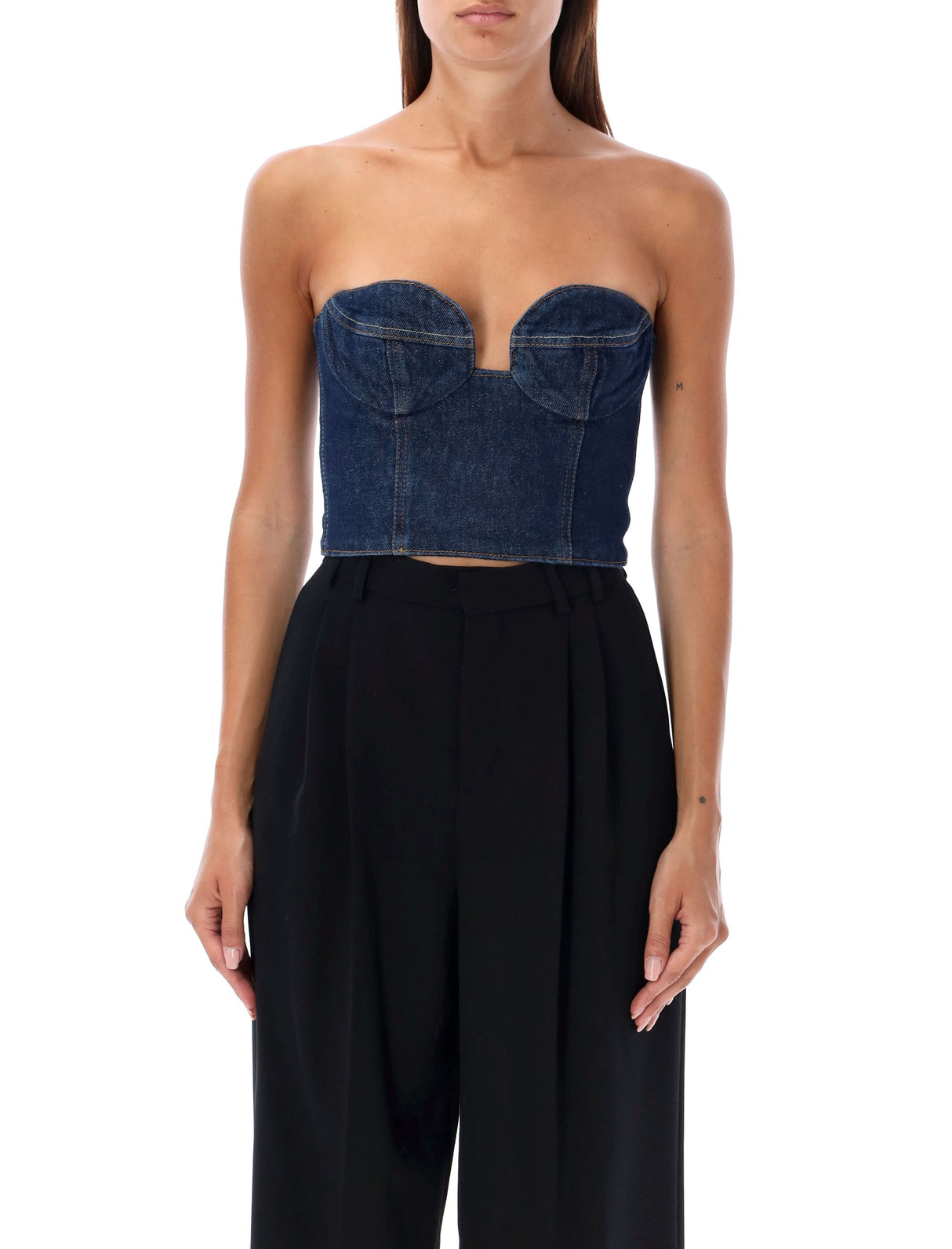 MAGDA BUTRYM Fitted Strapless Bustier Denim Top - Cropped Length