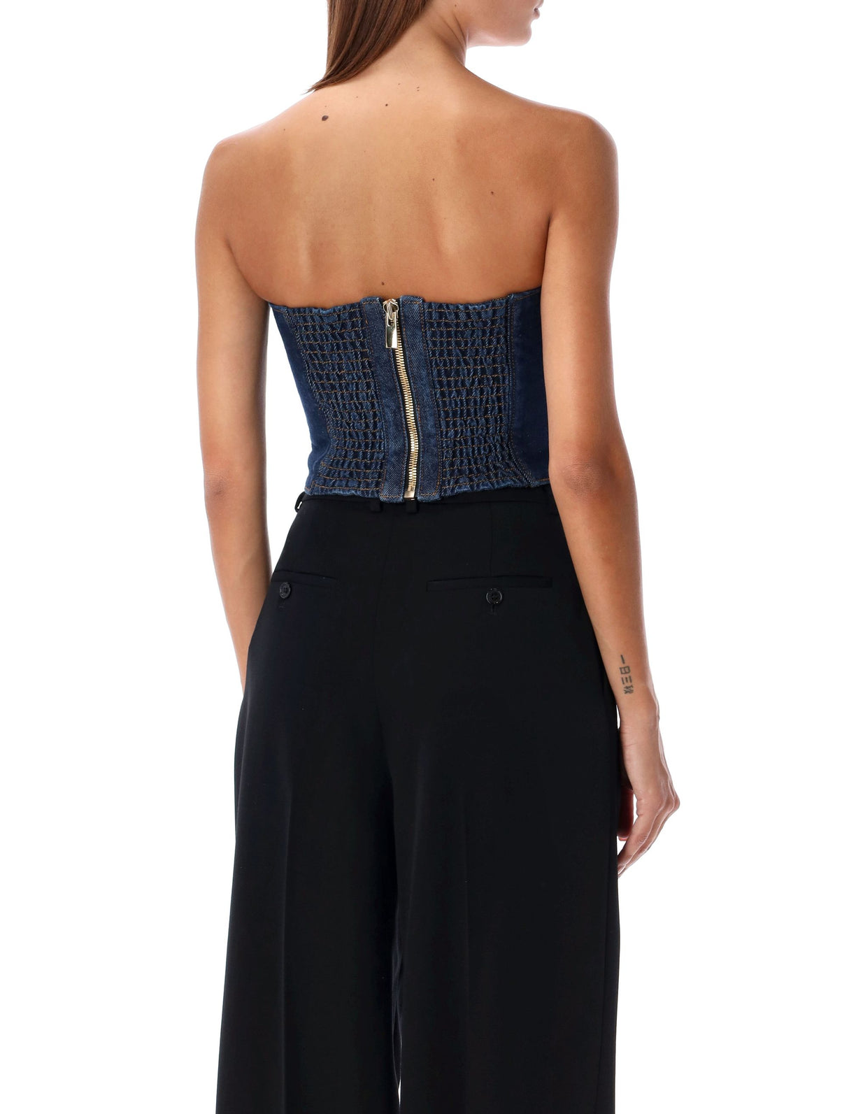 MAGDA BUTRYM Fitted Strapless Bustier Denim Top - Cropped Length