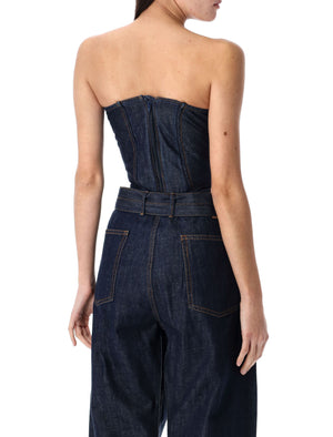 MAGDA BUTRYM Draped Strapless Denim Corset Top (Size 36)