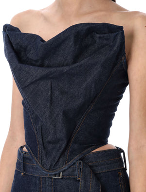 MAGDA BUTRYM Draped Strapless Denim Corset Top (Size 36)