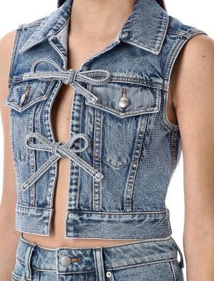 ALEXANDER WANG Clear Bead Hotfix Denim Vest - Size S