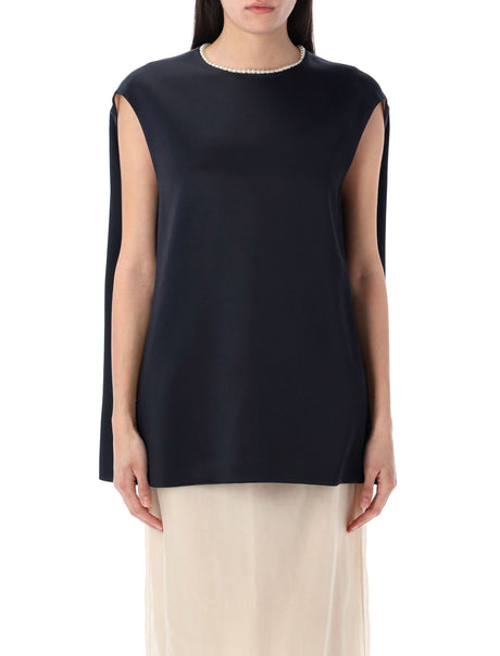 CARVEN Elegant Cocoon Top with Mock-Pearl Trim - Size 34