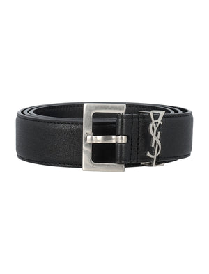 SAINT LAURENT Smooth Leather Cassandre Belt - 3 cm Height