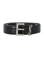 SAINT LAURENT Cassandre Crocodile-Embossed Leather Belt - 3cm Width