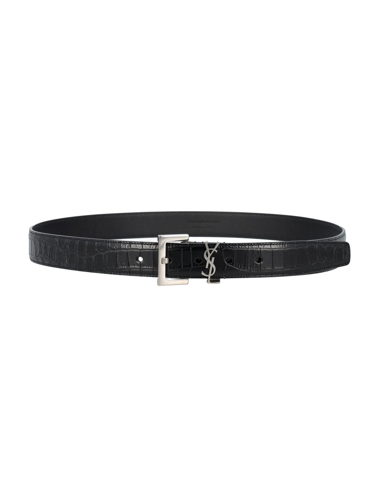 SAINT LAURENT Cassandre Crocodile-Embossed Leather Belt - 3cm Width