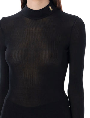 SAINT LAURENT Mock Neck Ribbed Sweater - Size S