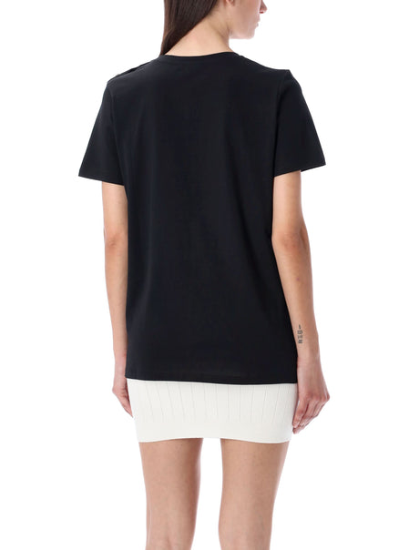 BALMAIN Long Fit Flocked T-Shirt with Decorative Buttons - Size S