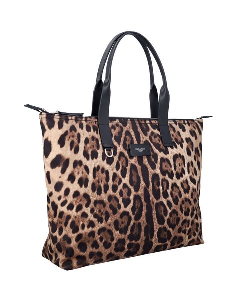 DOLCE & GABBANA Leopard Print Nylon Shopper Bag - 34cm x 41cm x 13cm