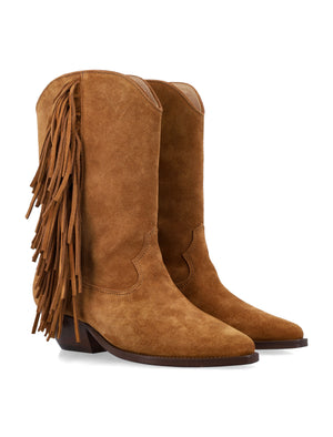 ISABEL MARANT Cognac Suede Cowboy Boots - Women's 4CM Heels