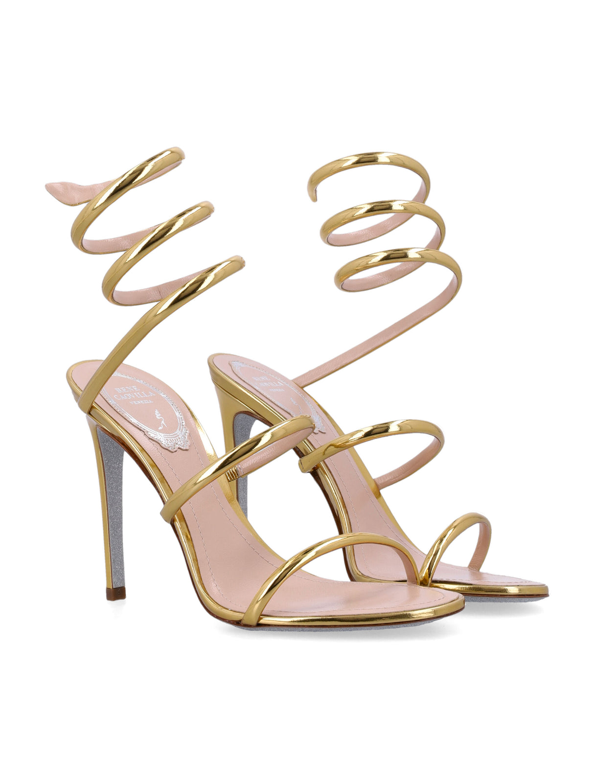 RENE CAOVILLA Cleo Metallic Mini Sandal with High Stiletto Heel