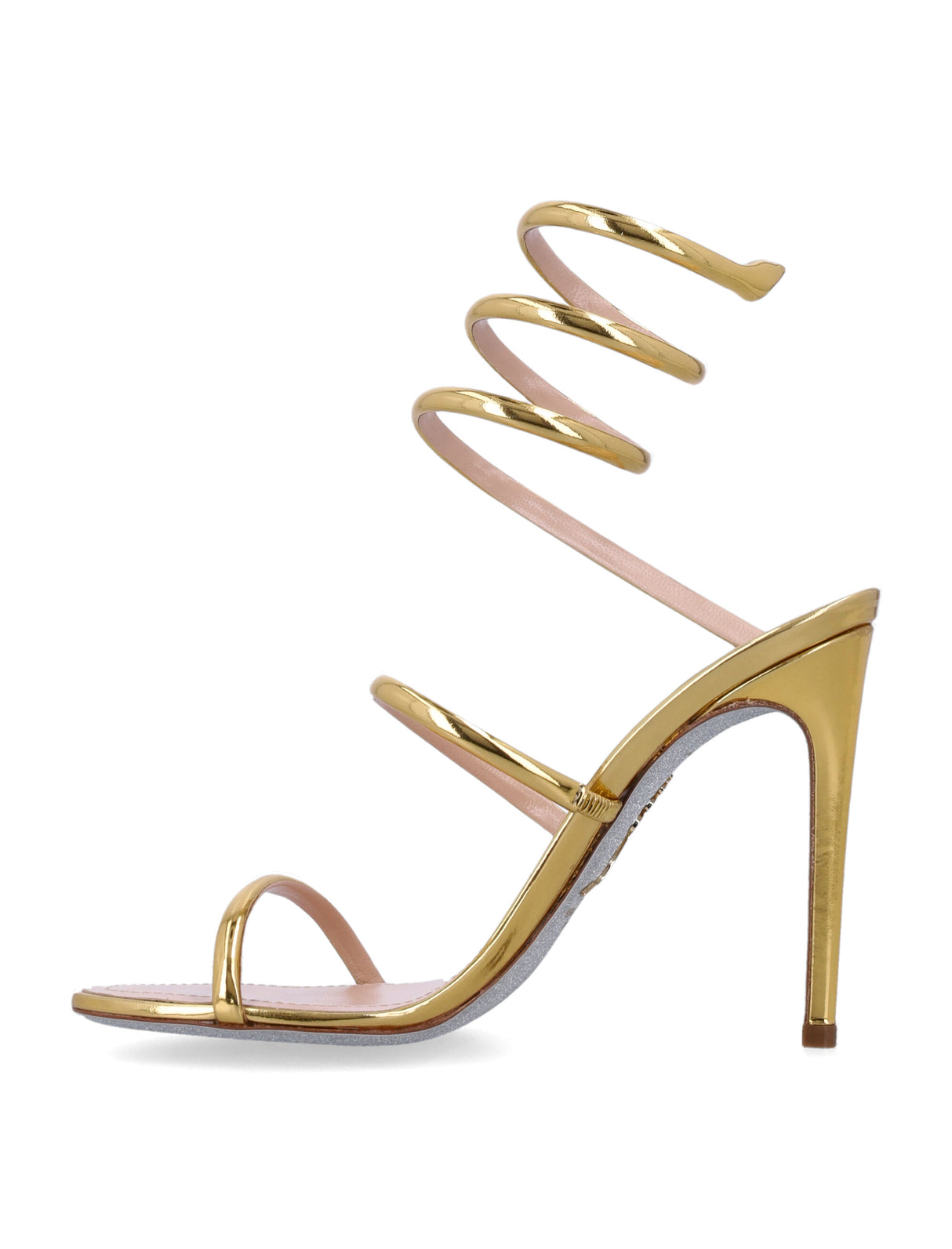 RENE CAOVILLA Cleo Metallic Mini Sandal with High Stiletto Heel