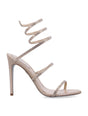 RENE CAOVILLA Sparkling Open Toe Mini Sandals with High Stiletto Heel