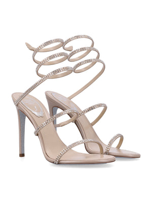 RENE CAOVILLA Sparkling Open Toe Mini Sandals with High Stiletto Heel