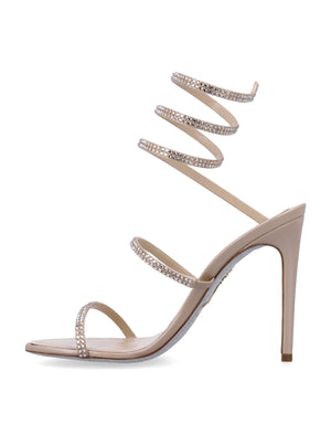 RENE CAOVILLA Sparkling Open Toe Mini Sandals with High Stiletto Heel