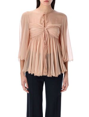 CHLOÉ Silk Pleated Top - Size 36