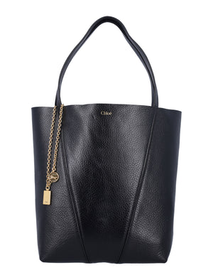 CHLOÉ Grained Leather Spin Tote Handbag 30 CM