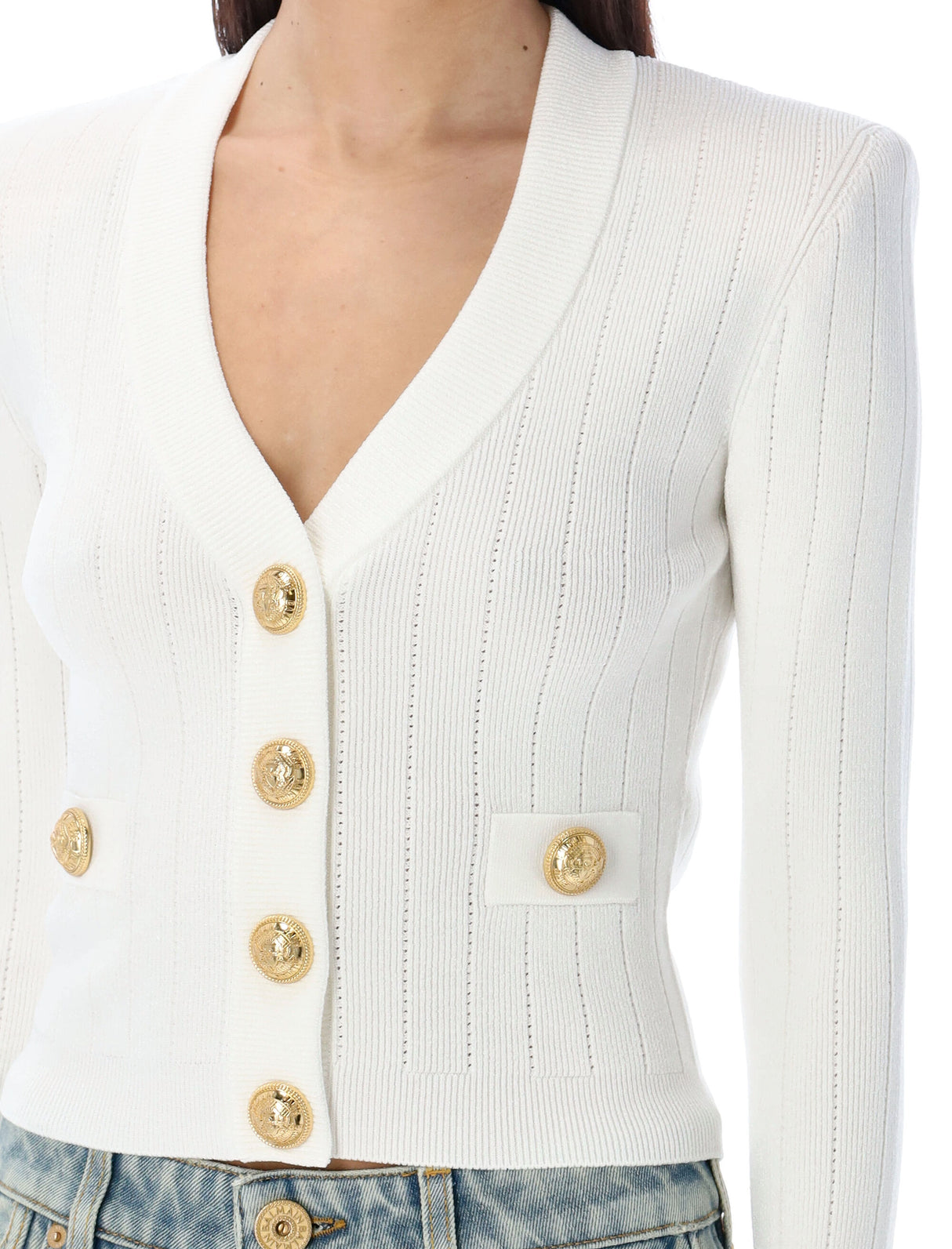 BALMAIN Knit Cardigan with Gold Buttons - Size 36