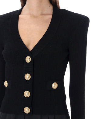 BALMAIN V-Neck Gold Buttons Knit Cardigan - Size 36