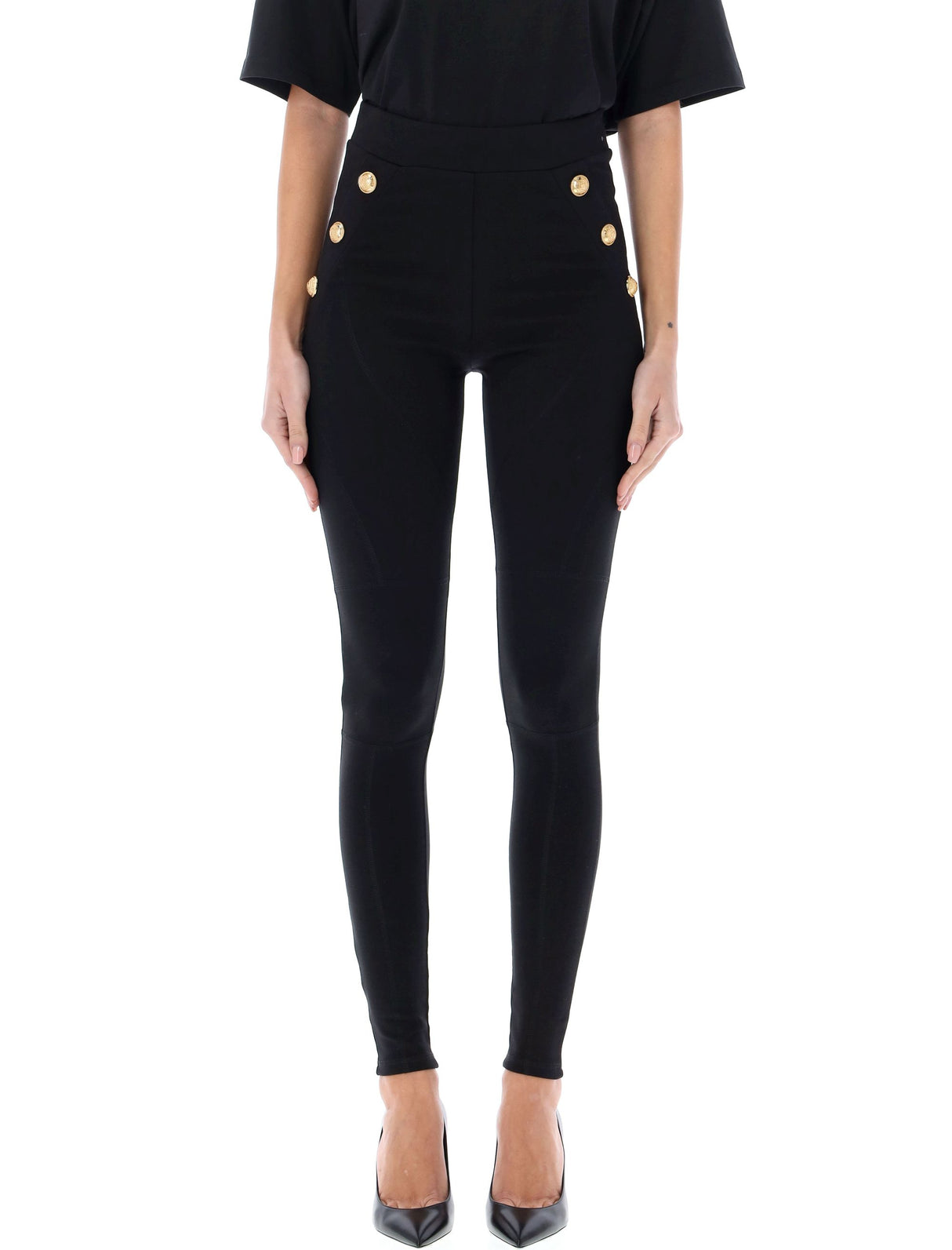 BALMAIN Knit Leggings with 6 Decorative Buttons - Size S