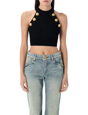 BALMAIN 6-Button Knit Halterneck Mini Top