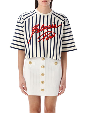 BALMAIN Striped Baseball Top - Cropped Fit for Women