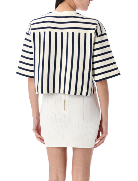 BALMAIN Striped Baseball Top - Cropped Fit for Women