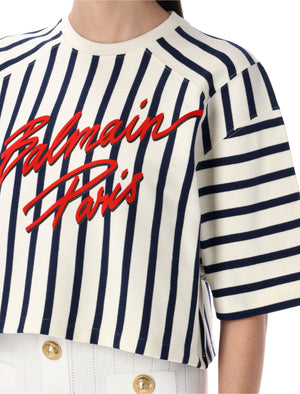 BALMAIN Striped Baseball Top - Cropped Fit for Women