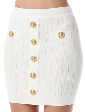 BALMAIN High Waist Fine Ribbed Knit Mini Skirt