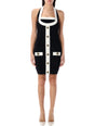 BALMAIN Two-Tone Halterneck Knit Mini Dress - Size 38