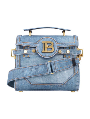 BALMAIN Mini B-Buzz 23 Handbag in Denim Print Canvas