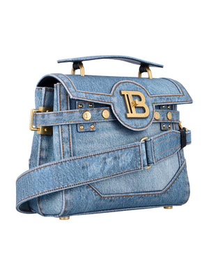 BALMAIN Mini B-Buzz 23 Handbag in Denim Print Canvas