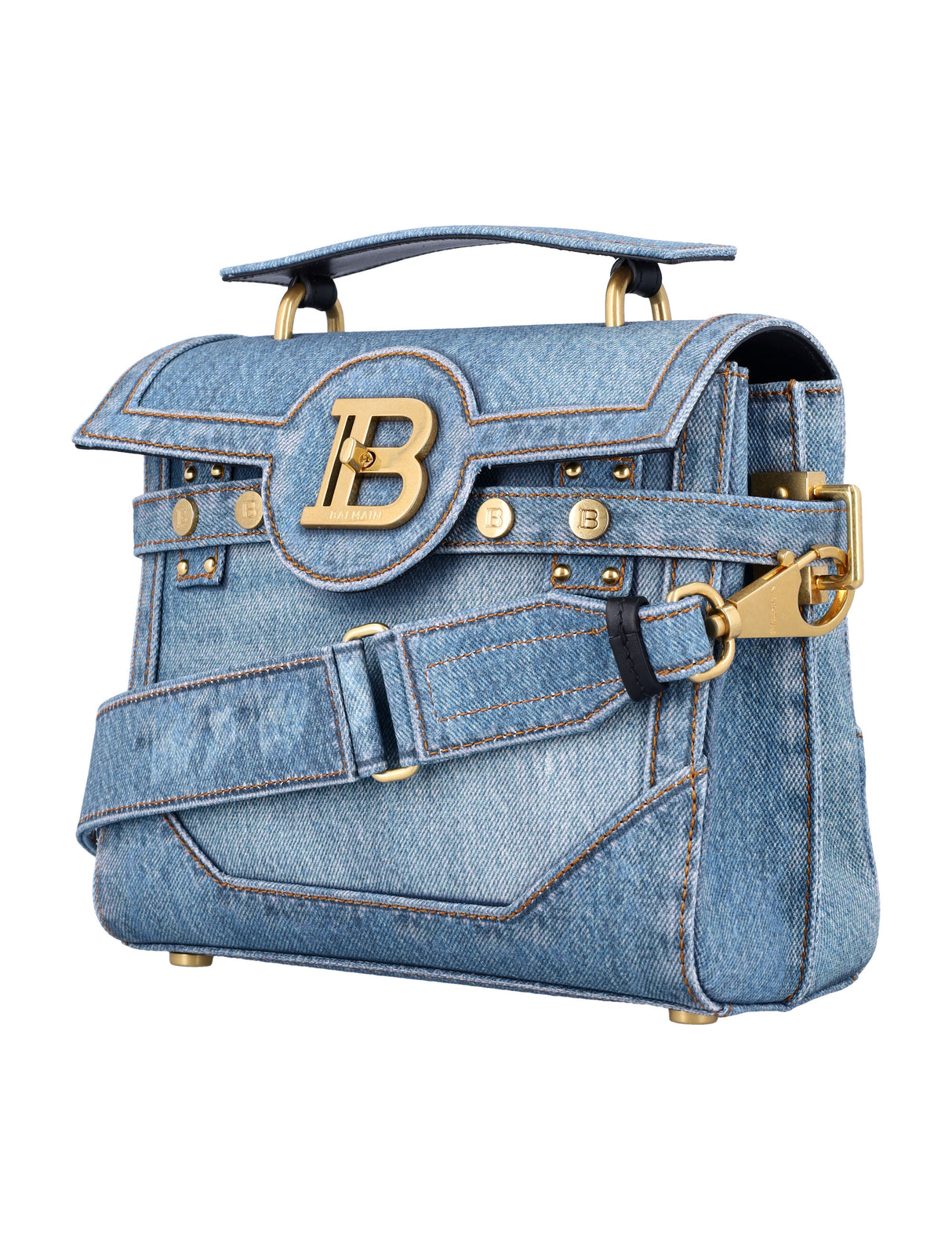 BALMAIN Mini B-Buzz 23 Handbag in Denim Print Canvas