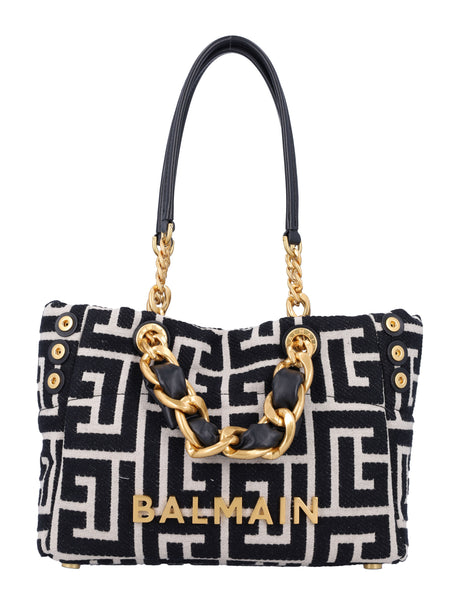 BALMAIN Mini Soft Monogrammed Jacquard Tote Handbag