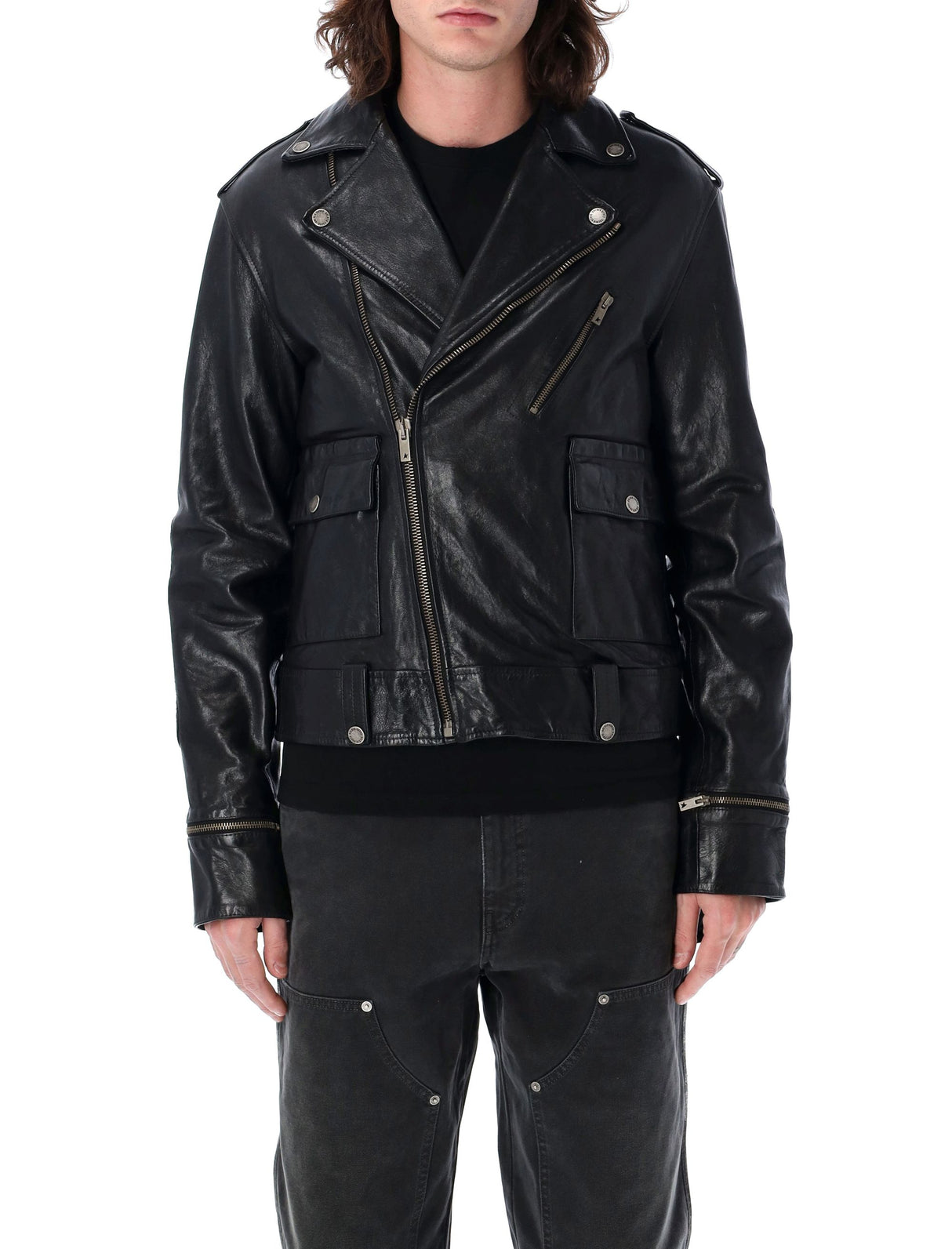 GOLDEN GOOSE Leather Biker Jacket for Men - Size 50