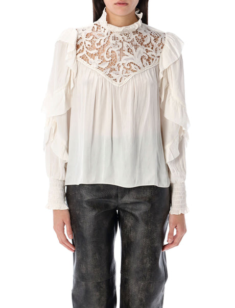 ISABEL MARANT Gathered Collar Blouse with Frills - Size 36