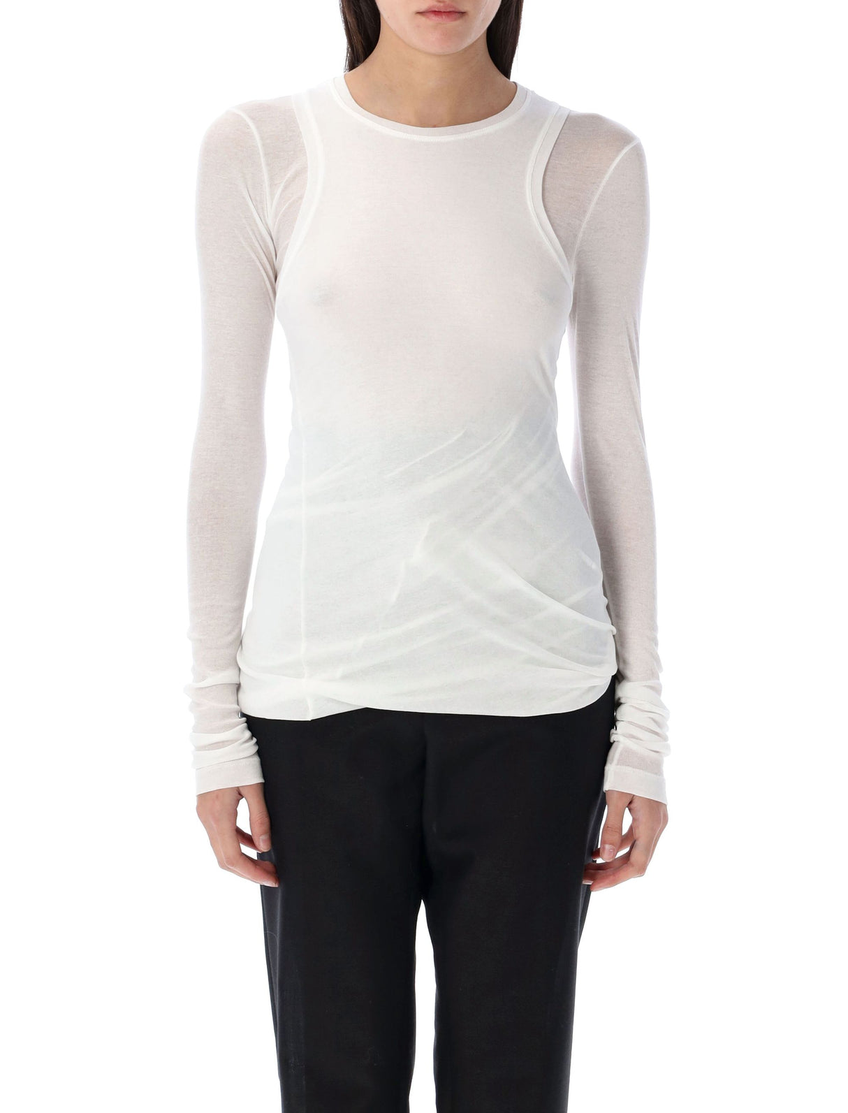 JIL SANDER Double-Layered T-Shirt with Twisted Tank Top - Size 36